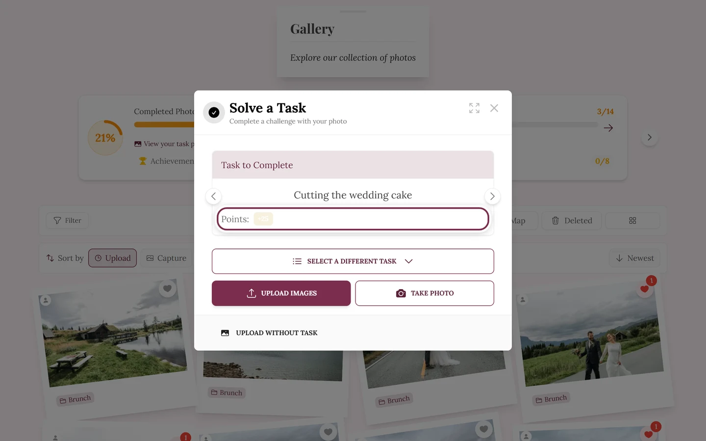 Task card in the upload dialog with the points row highlighted