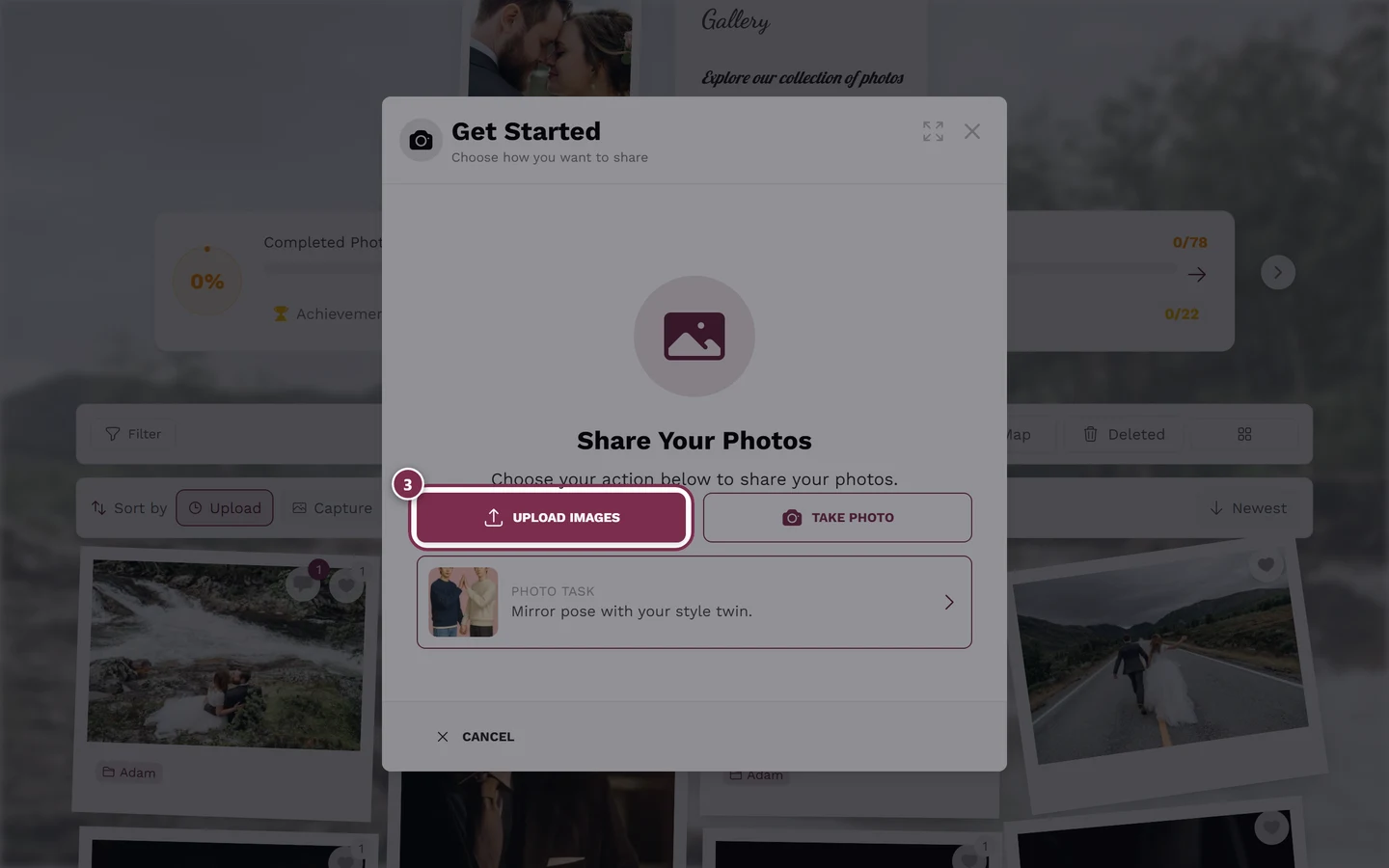 Upload dialog with the Upload Images button