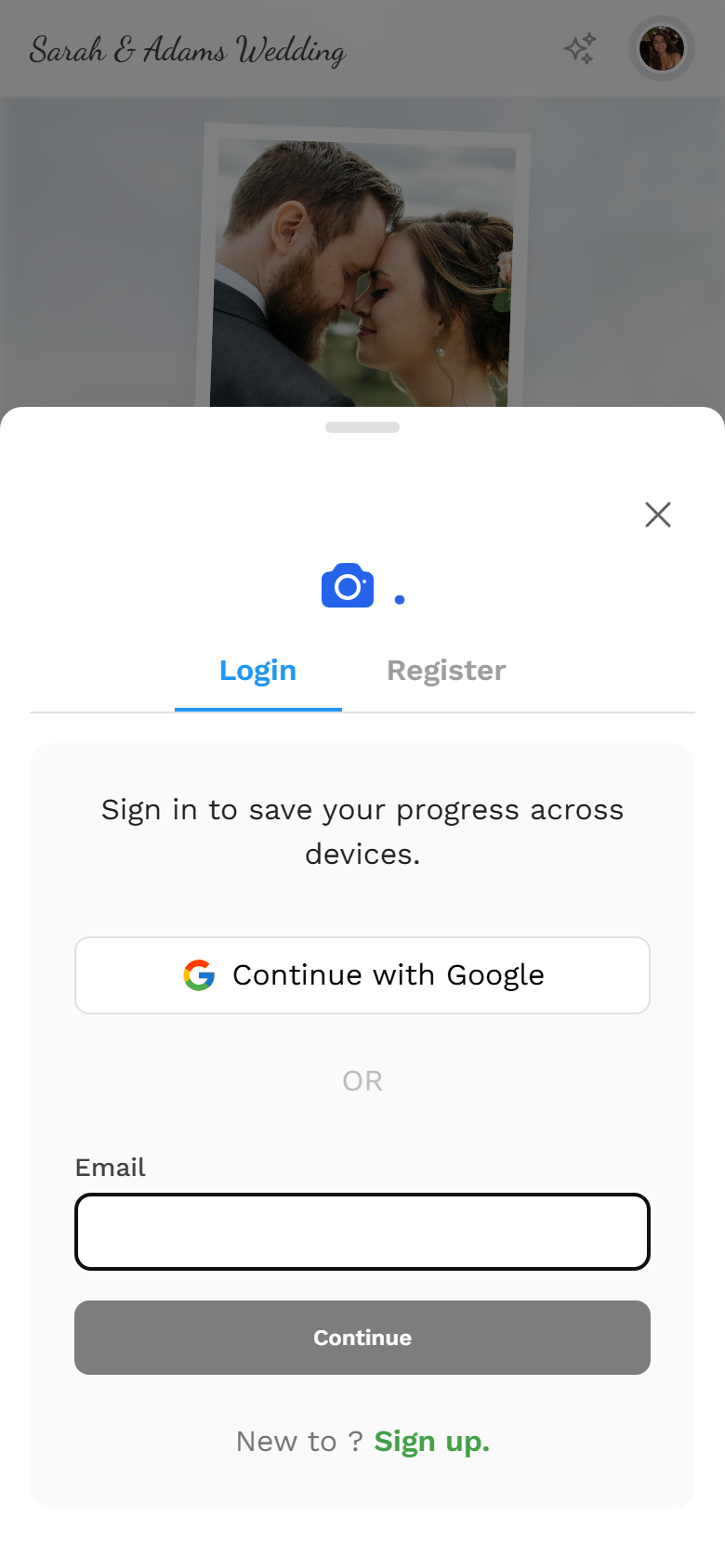Login dialog with Sign In and Register