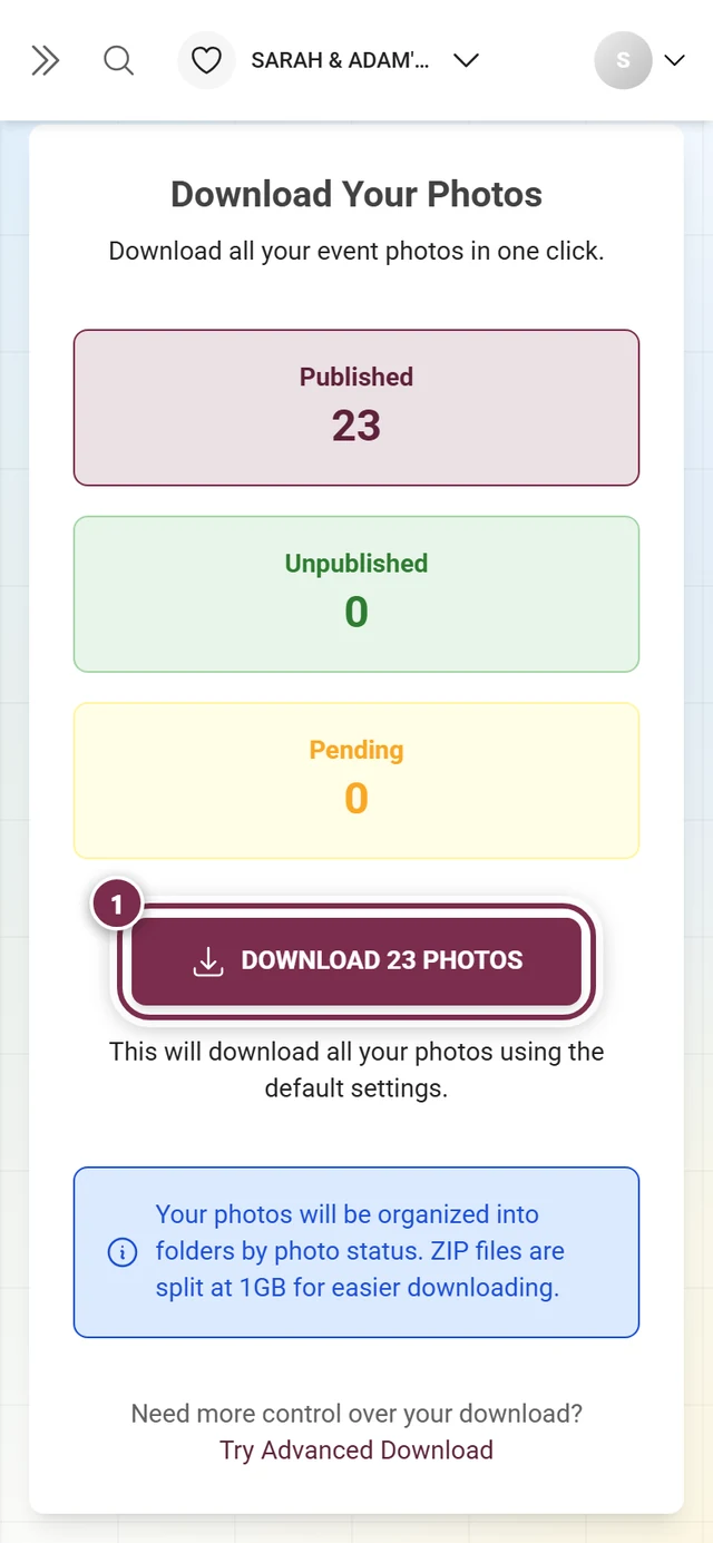 The download button naming the number of photos, highlighted