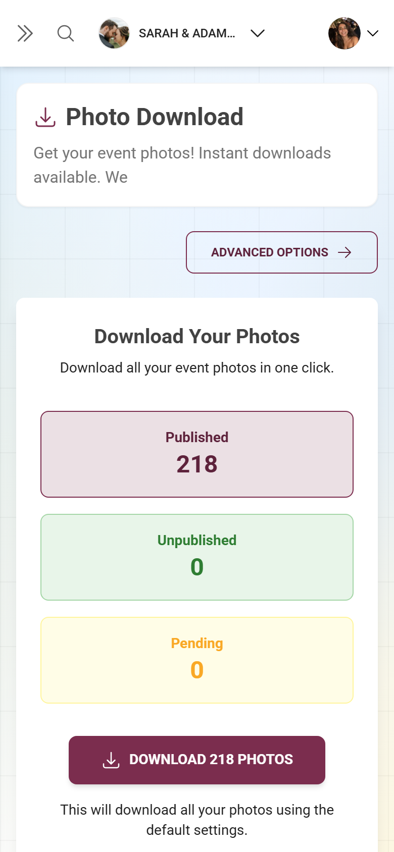 Download page for the ZIP backup