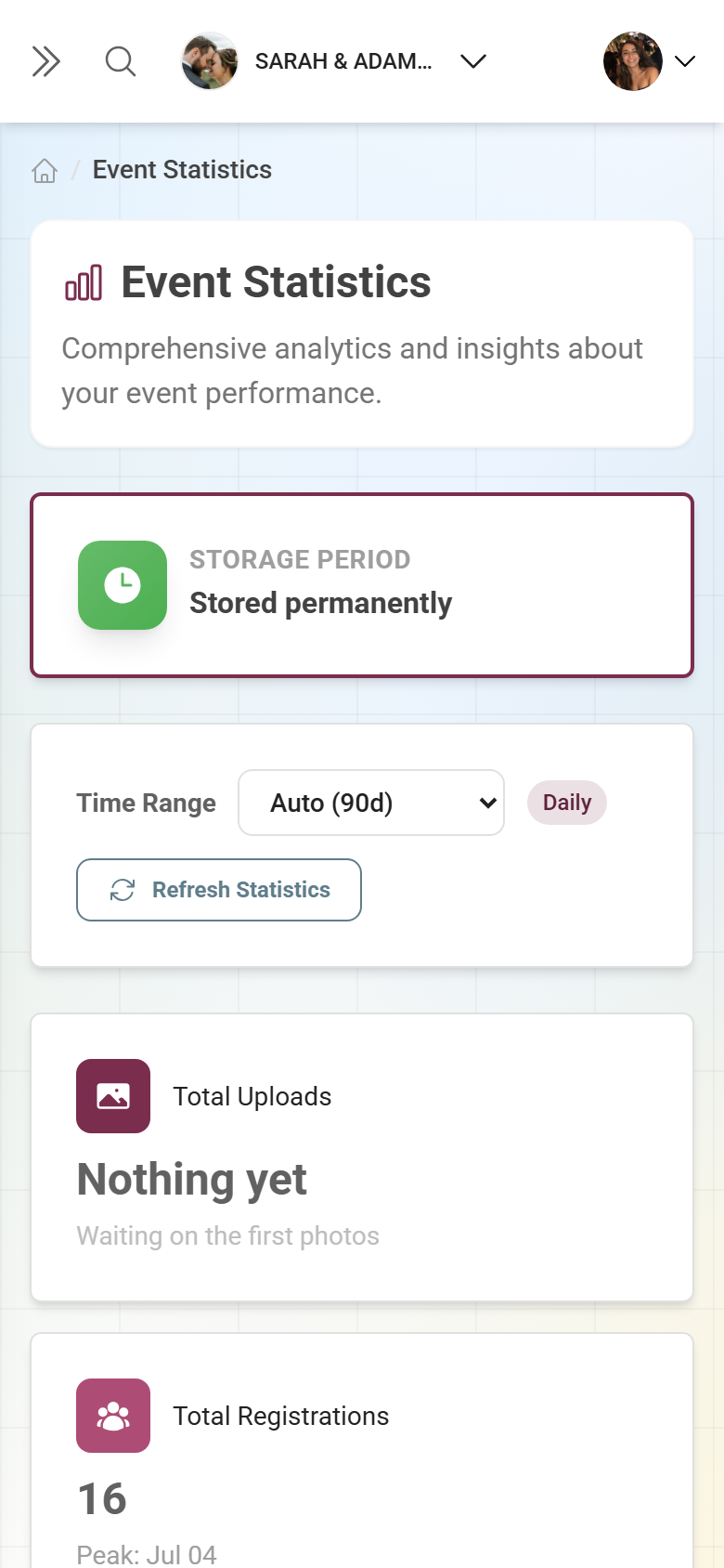 Event statistics with the AI Processing Status card and the View button