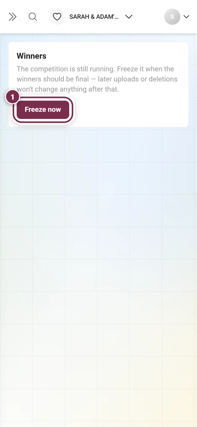 The Winners block with the running competition hint and the Freeze now button