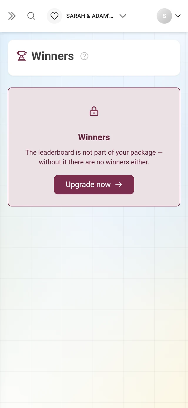 Locked winners page with a padlock and the upgrade button
