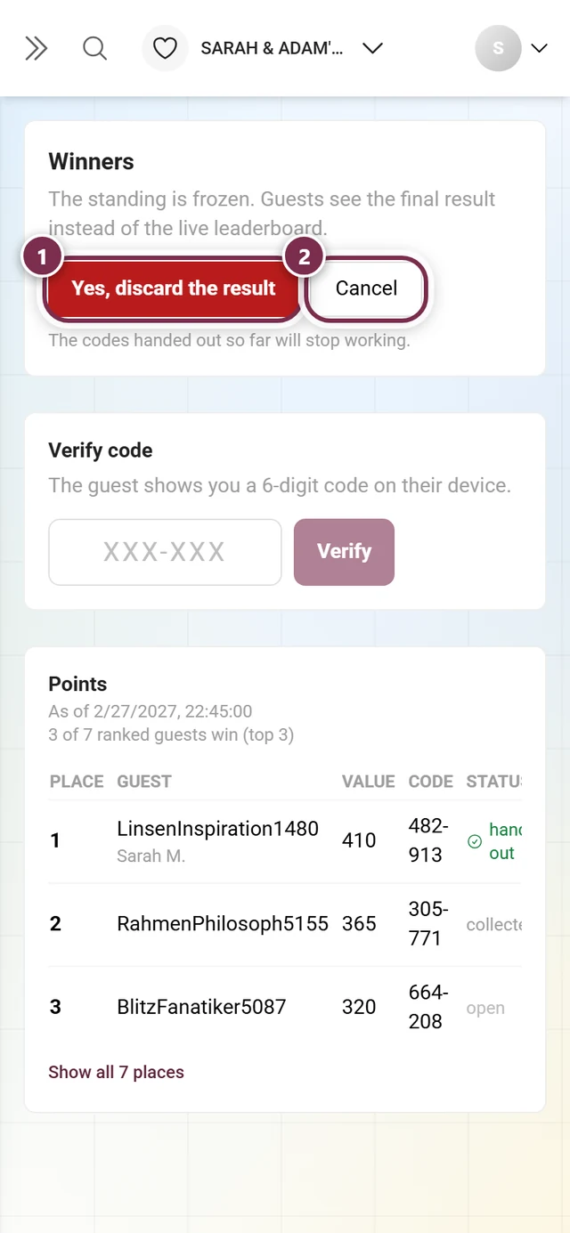 Confirmation before re-opening with the buttons Yes discard the result and Cancel