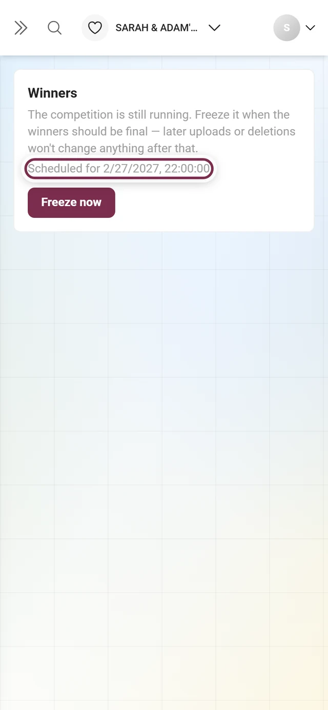 The Scheduled for line with date and time below the Freeze now button