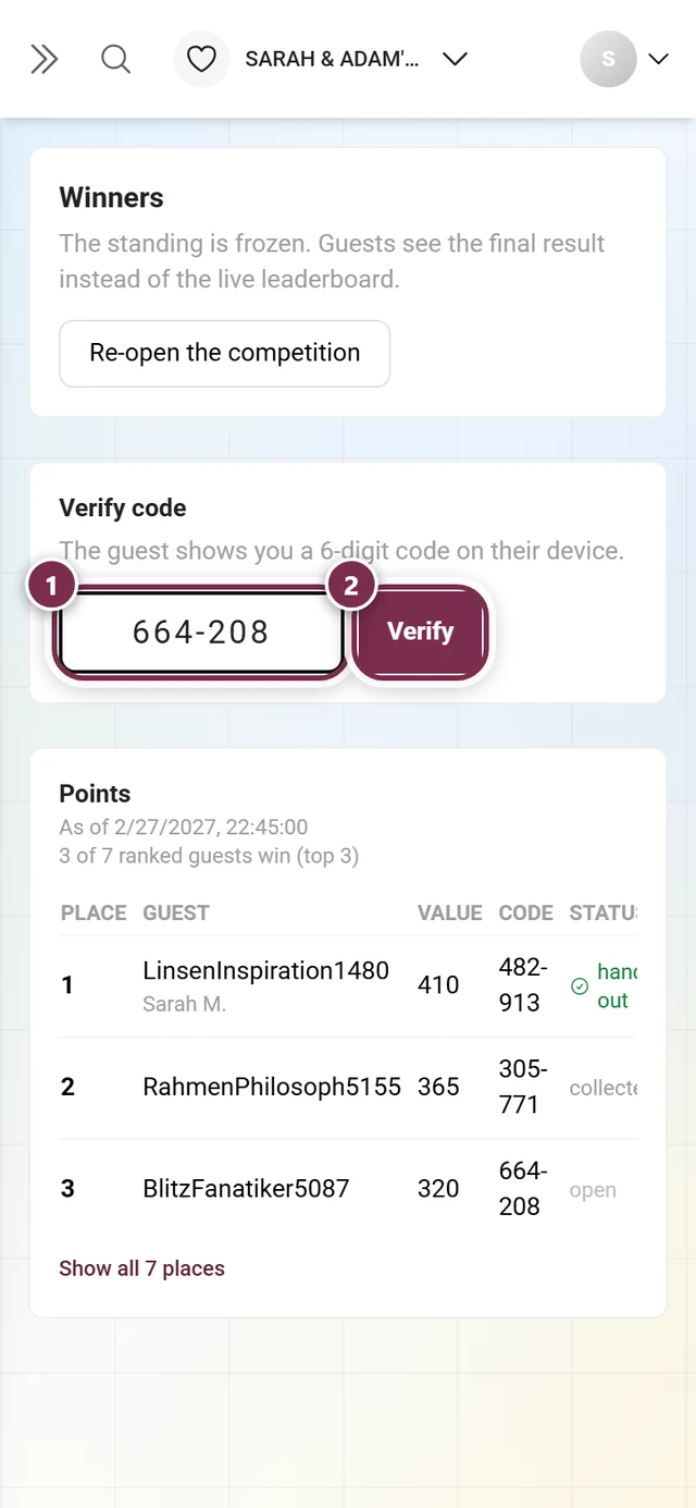 The Verify code field with a code typed in and the Verify button
