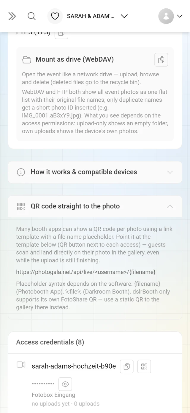 Expanded fold with a QR code to the most recent photo