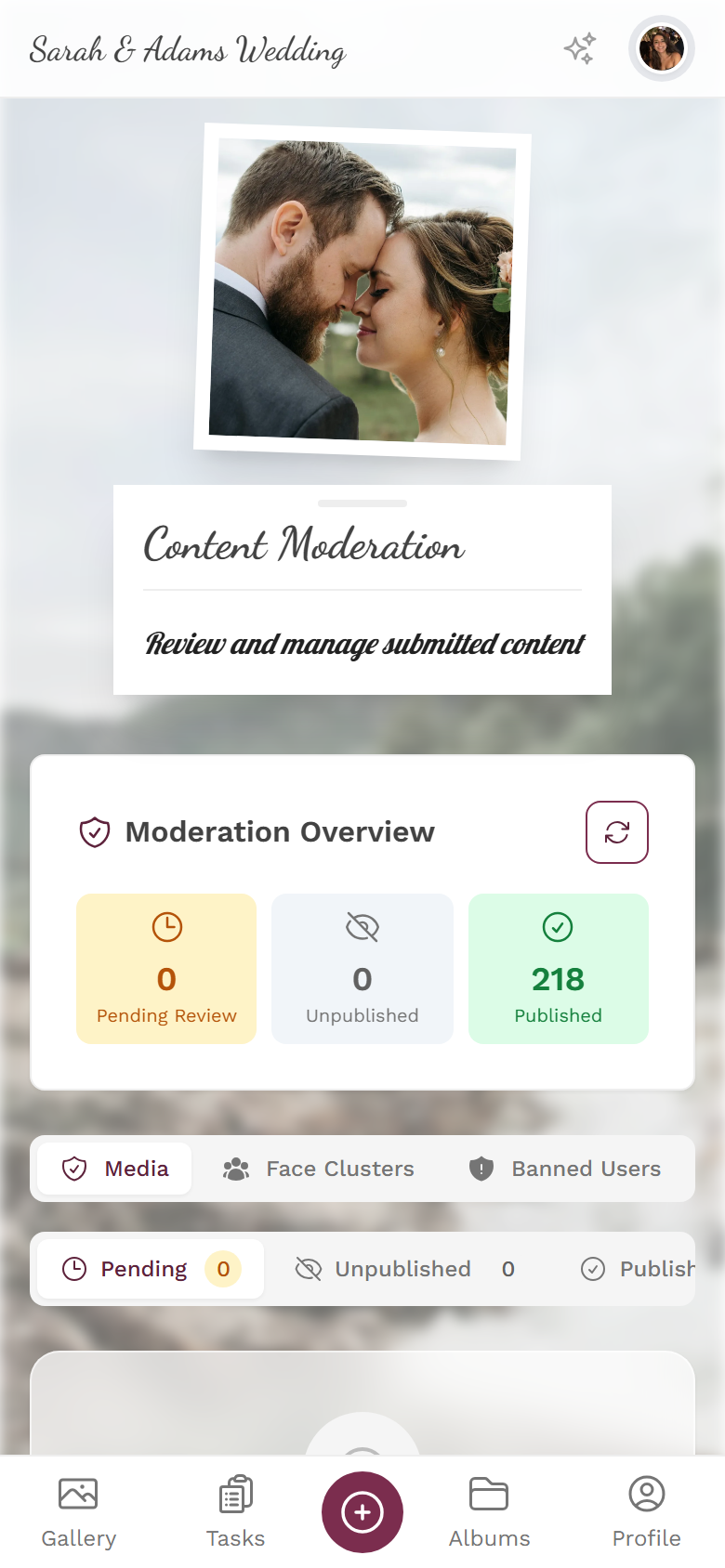 Moderation page with overview and tabs