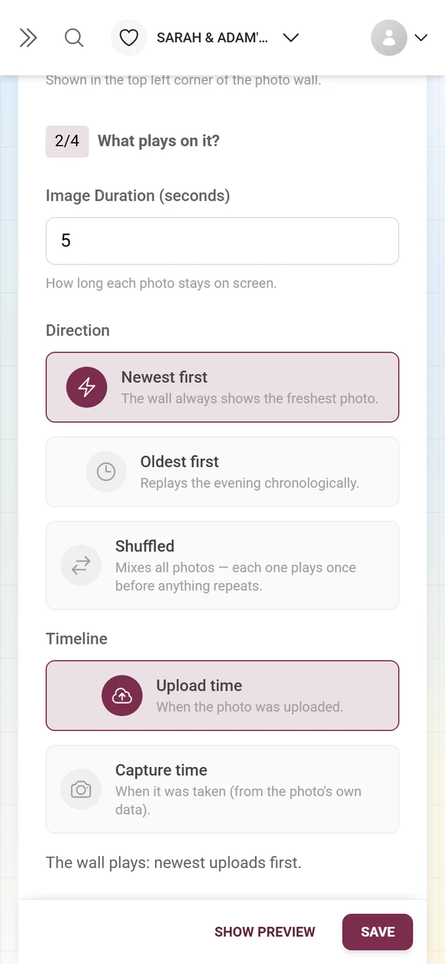 Section 2/4 What plays on it, with image duration, direction and time axis