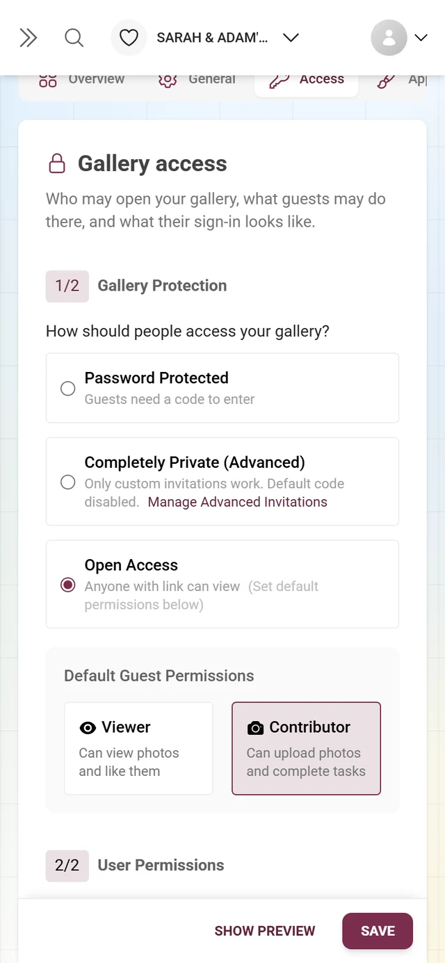 List of invitation codes with their roles