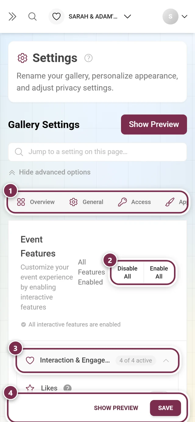 Joining in and points section with photo challenges, achievements, points system and leaderboard