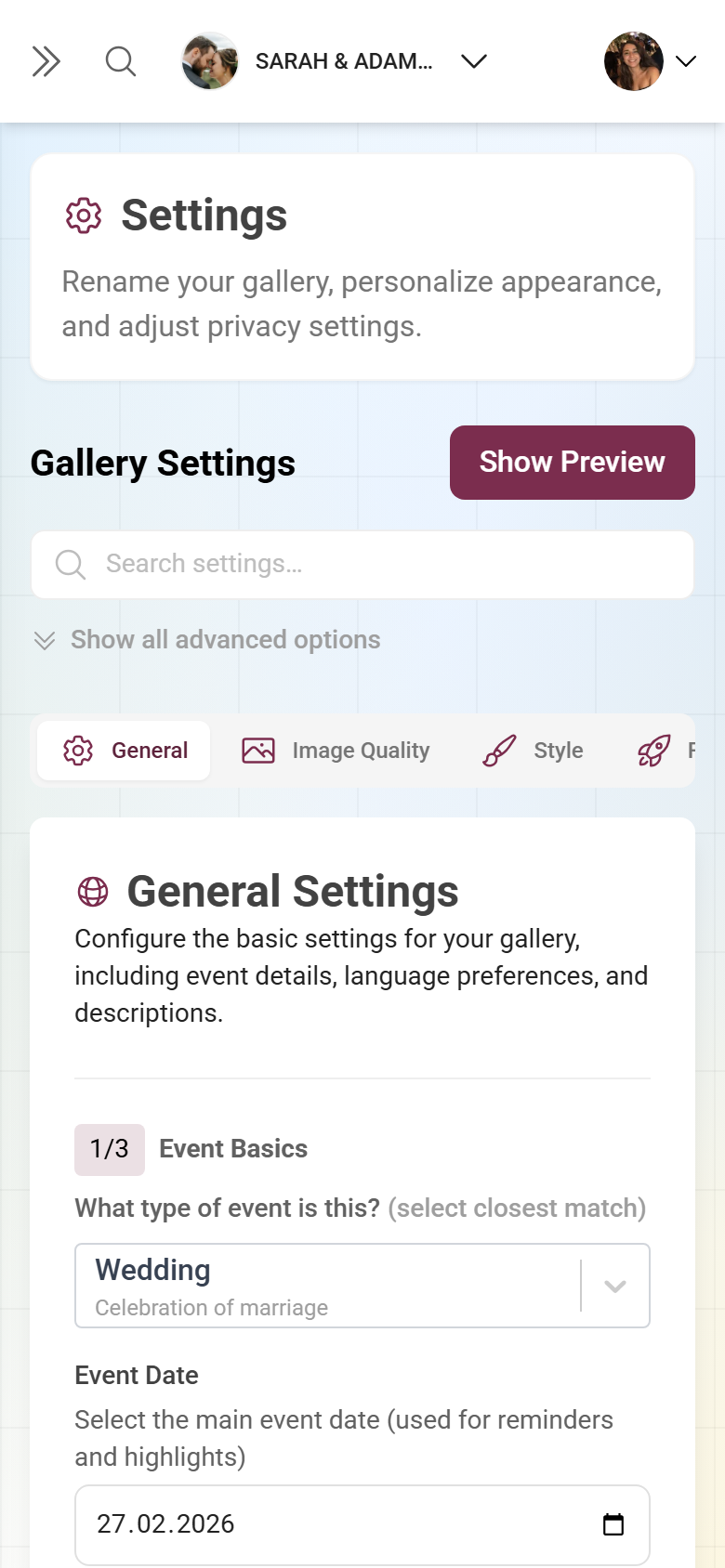 Settings General tab with language settings