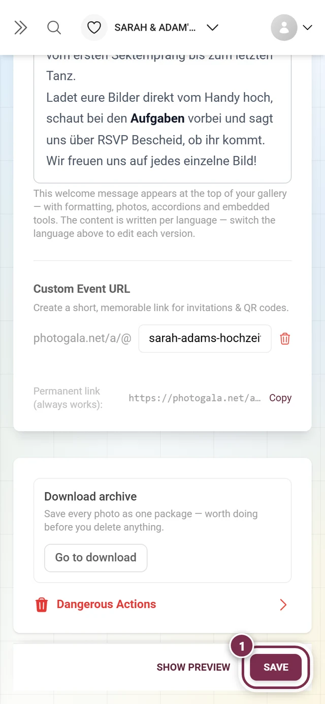 Sticky save bar at the bottom of the settings