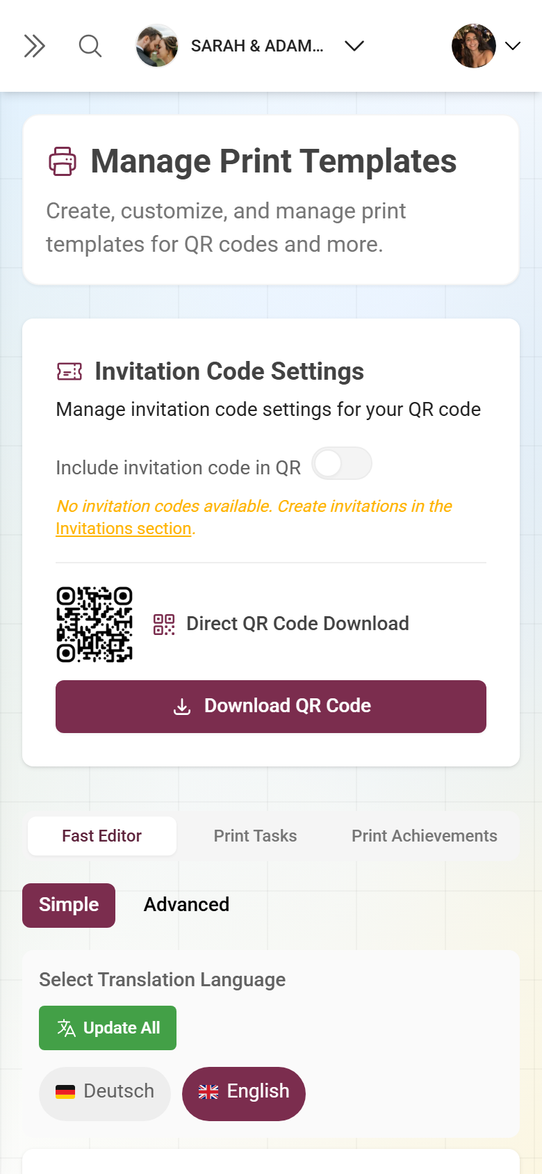 Design Studio with QR cards and print templates