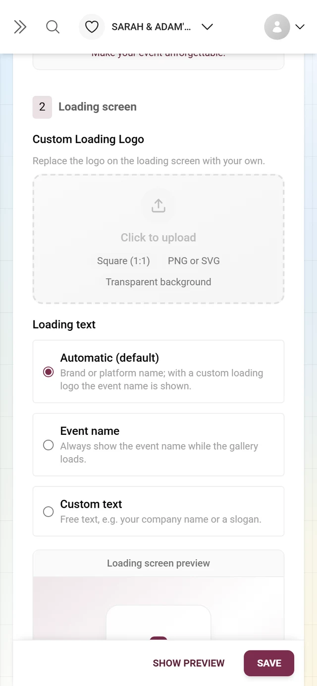Block 2 Loading screen with the logo drop area and the three loading-text options