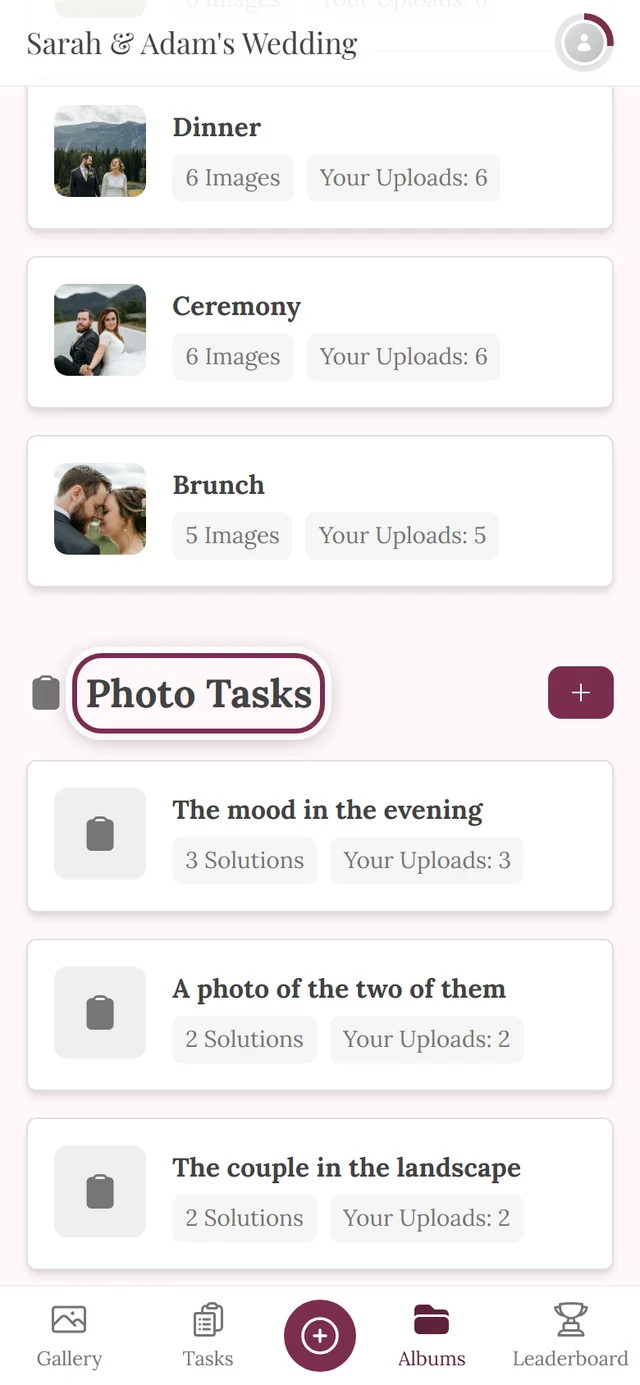 Album overview scrolled down to the highlighted Photo Tasks section