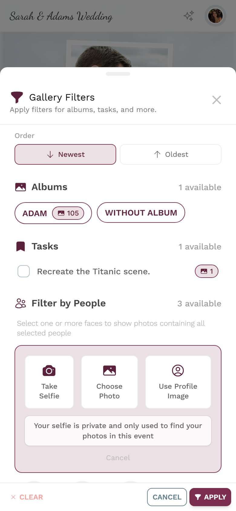Find me source picker with three buttons and a privacy note