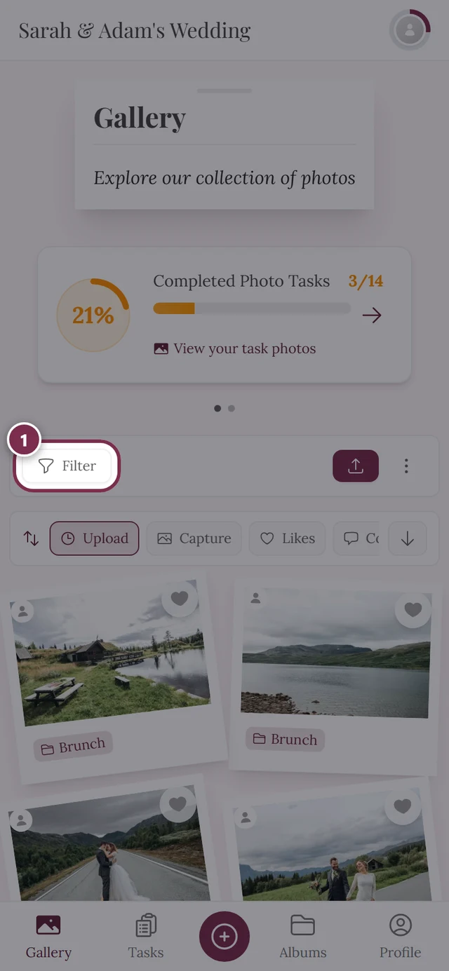 Gallery toolbar with the highlighted Filter button