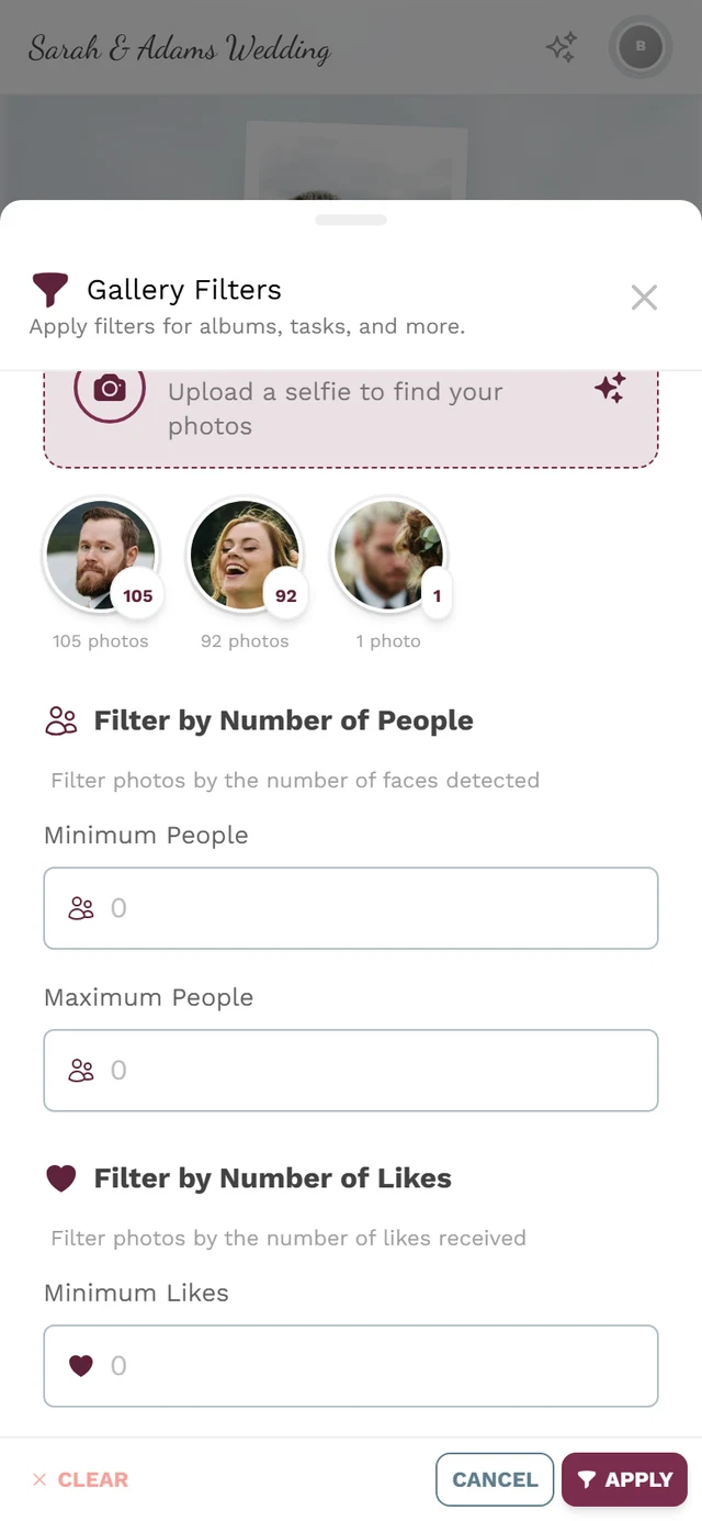 Filter by number of people section with the Minimum People and Maximum People fields