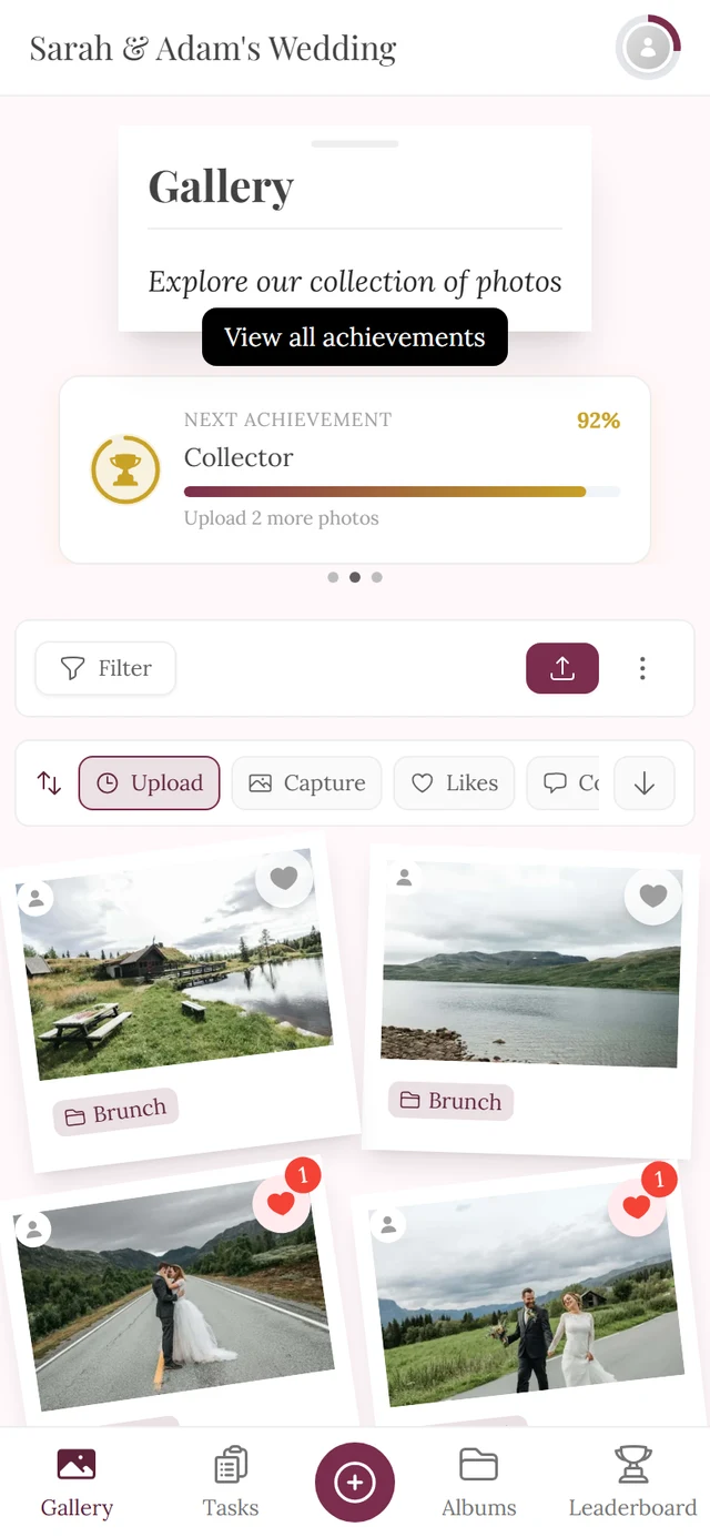 Gallery with the Next Achievement card and the carousel's three dots below