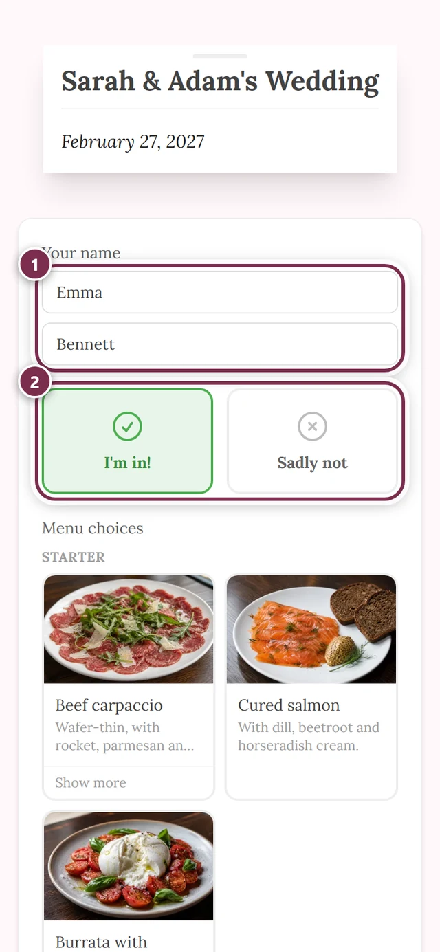 Classic view without the wizard, showing name fields, the accept cards and the menu below