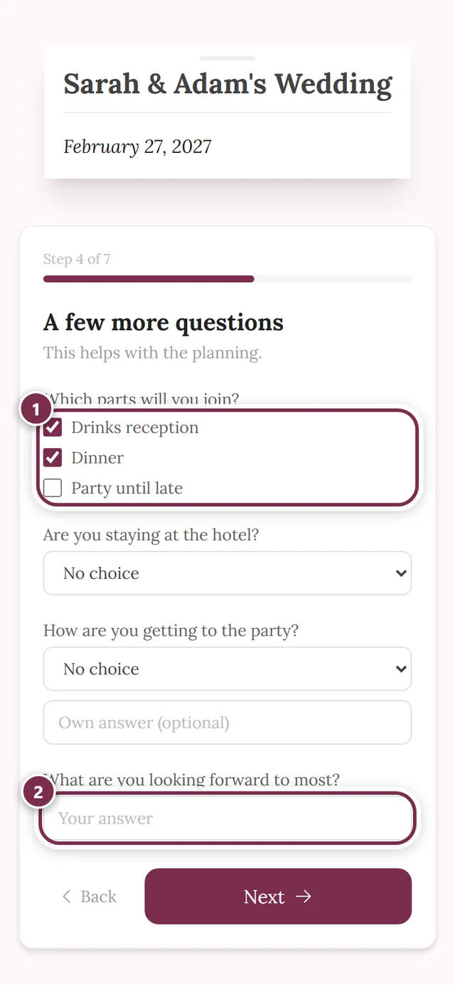 Multiple choice with ticked boxes and a free-text question below