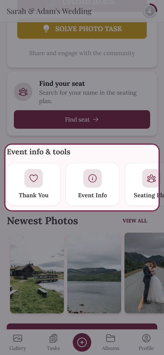 Event home page with the Event info and tools rail highlighted