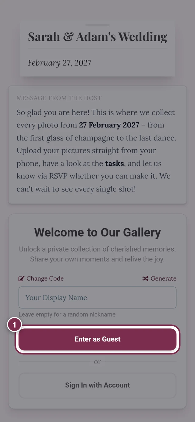 Display name entry field with the highlighted Enter as guest button