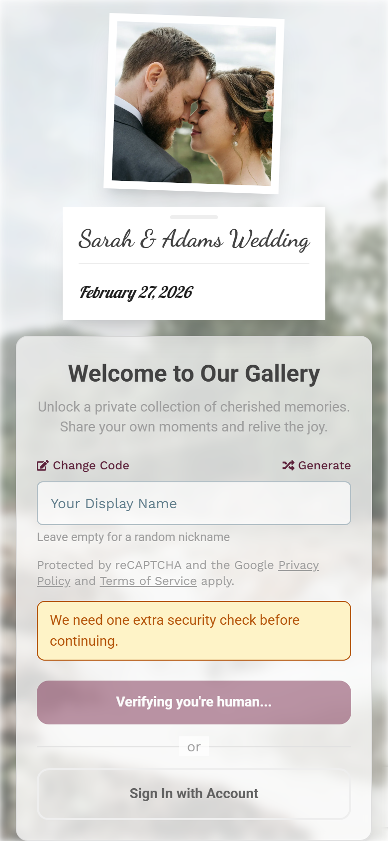 Guest gate before joining the event