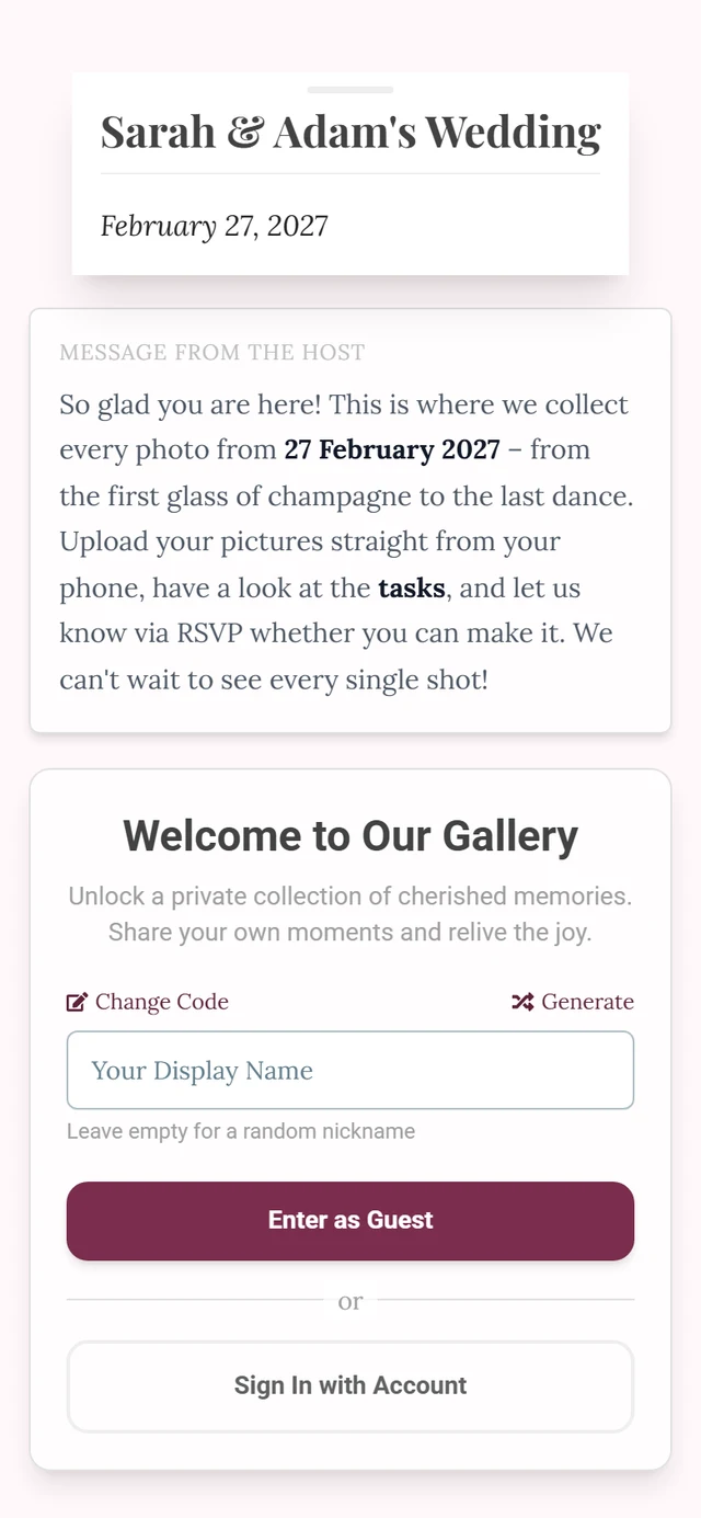 Welcome screen with Enter as guest and Sign in with an account