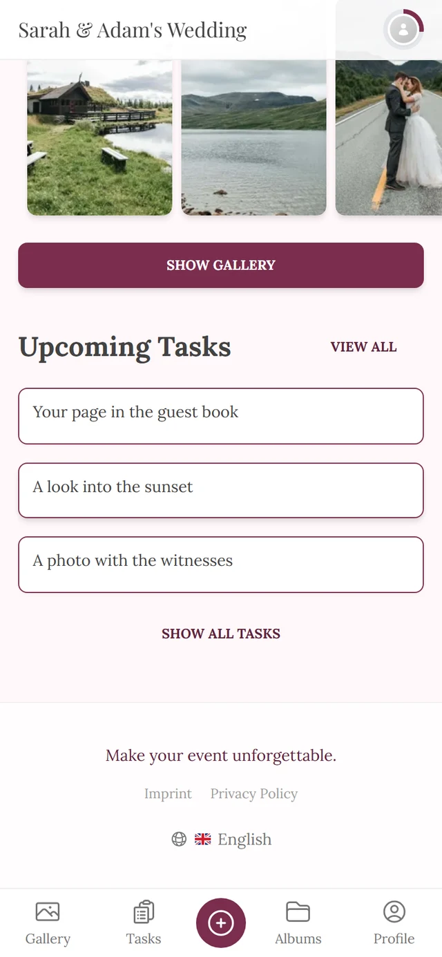Foot of the event home page with the links Imprint and Privacy