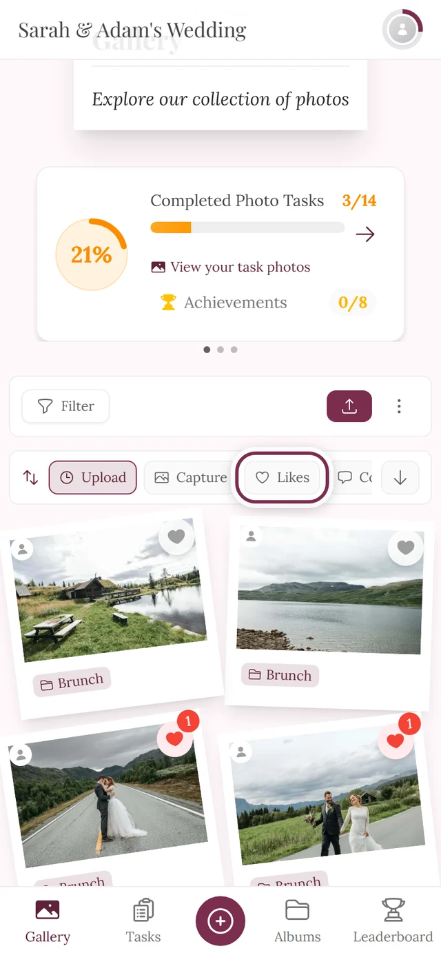 Sort bar above the gallery with the Likes option highlighted