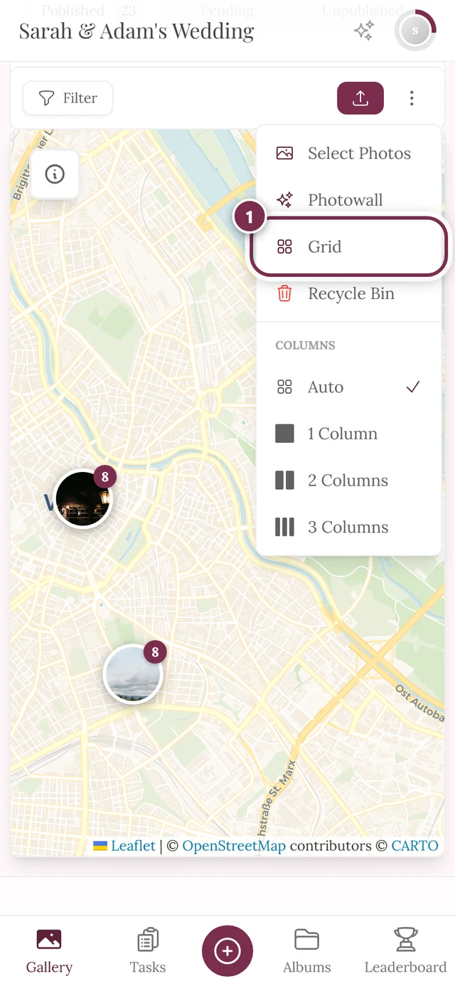 Map view with the Grid button highlighted
