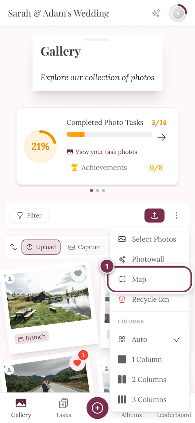 Open three-dot menu in the gallery with the Map entry highlighted