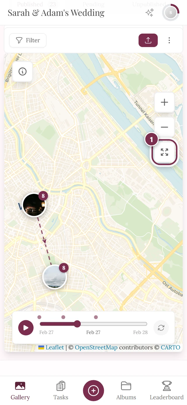 Map with the slider dragged to a third and the circular arrow highlighted
