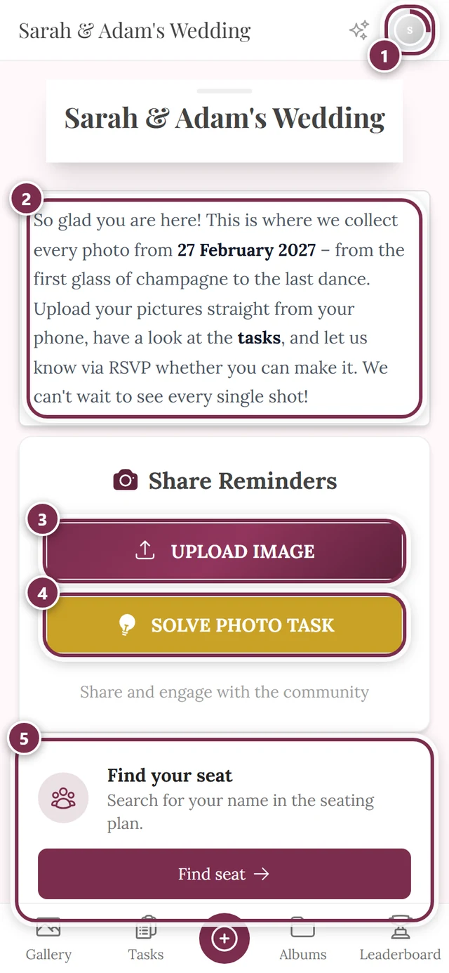 Event home page right after joining