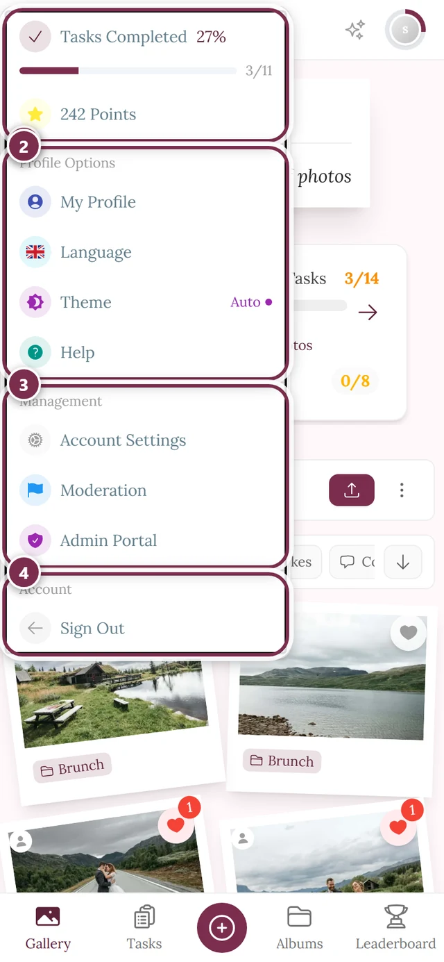 Profile menu in the top right with the Moderation entry