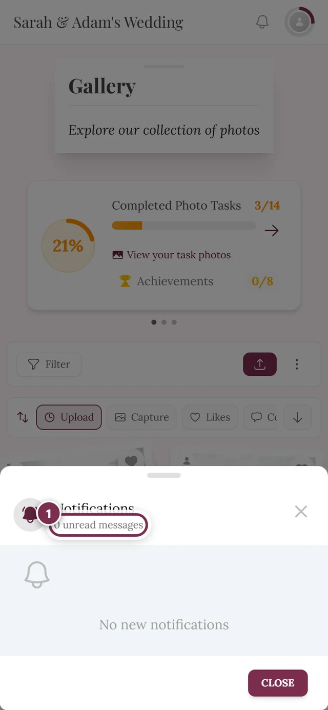 Opened notifications dialog with the unread summary line highlighted
