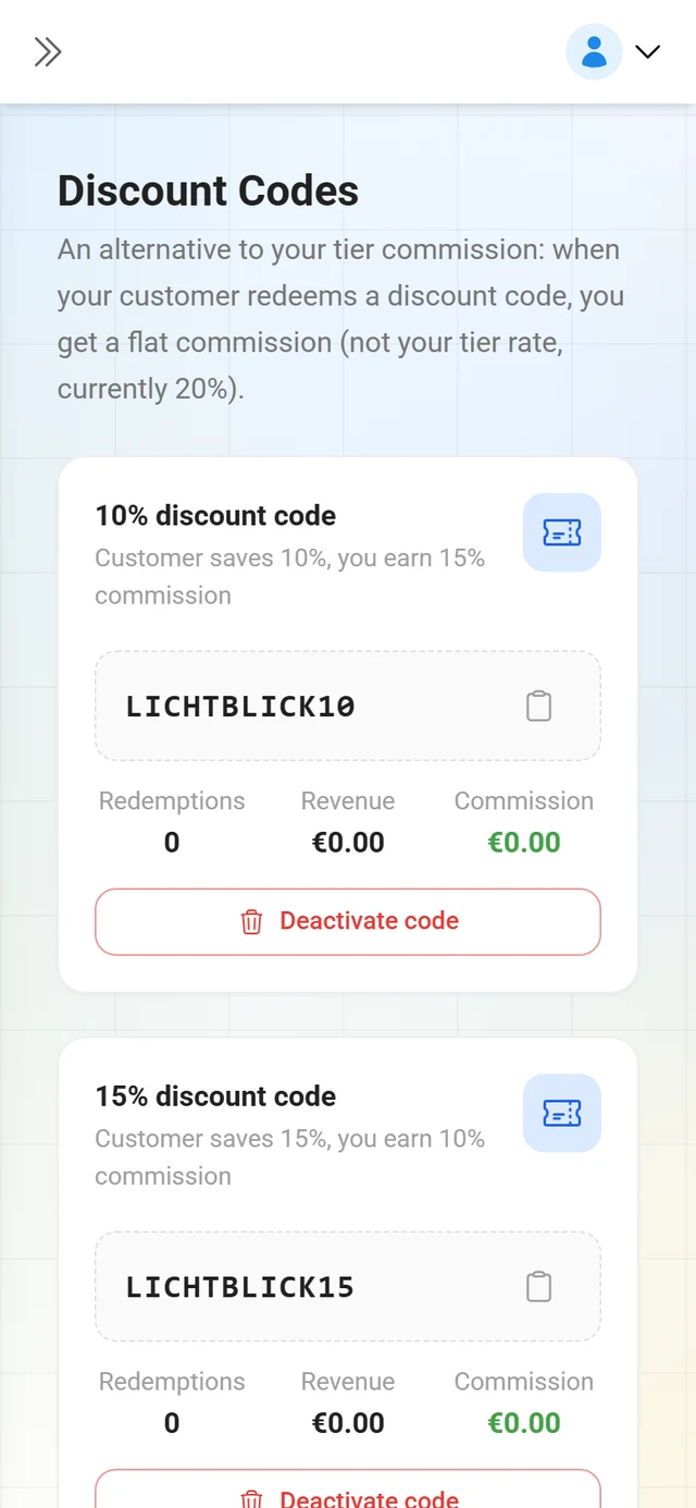 Overview of the partner discount codes