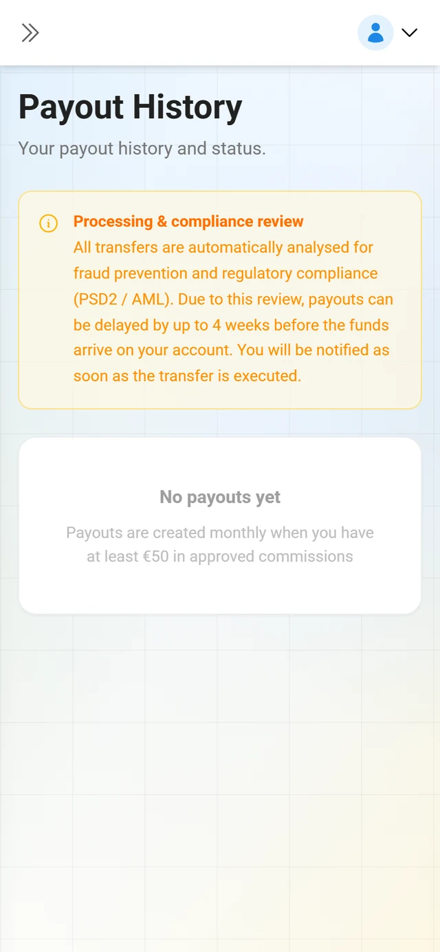 Payout history in the partner portal