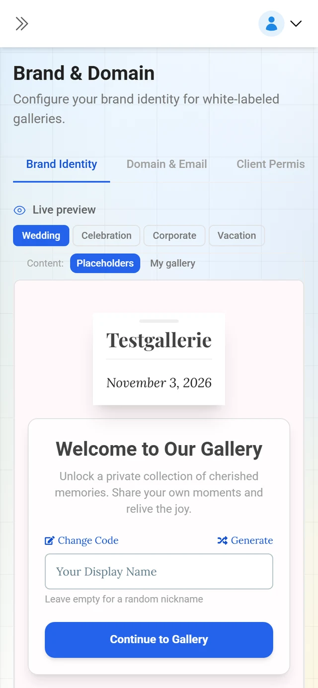 Brand settings of the reseller portal with its five tabs