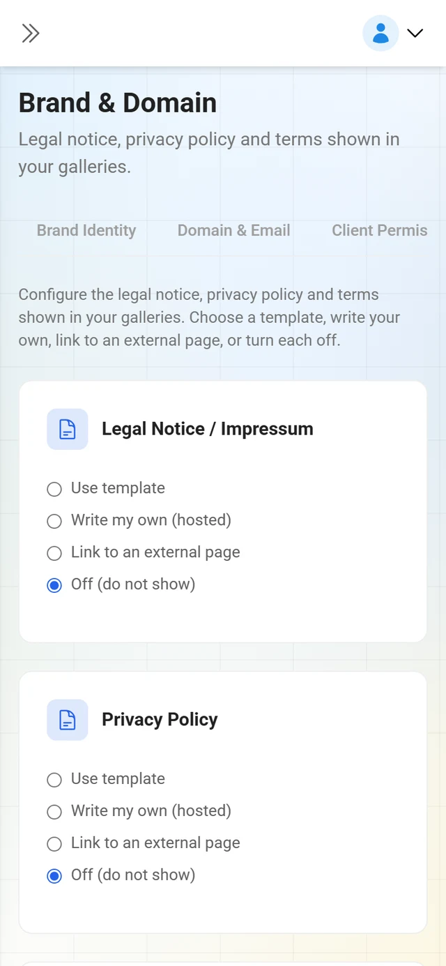 Legal tab of the brand settings