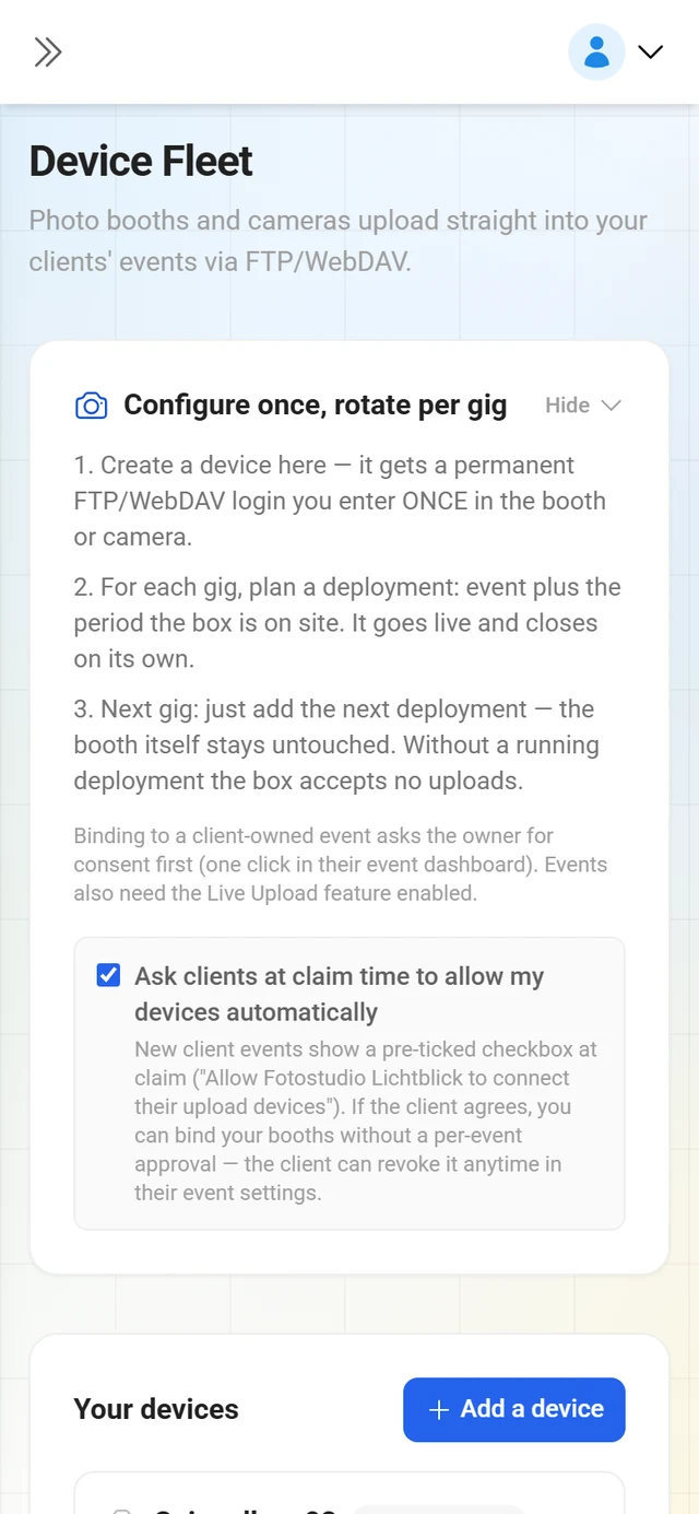 Device management of the reseller portal