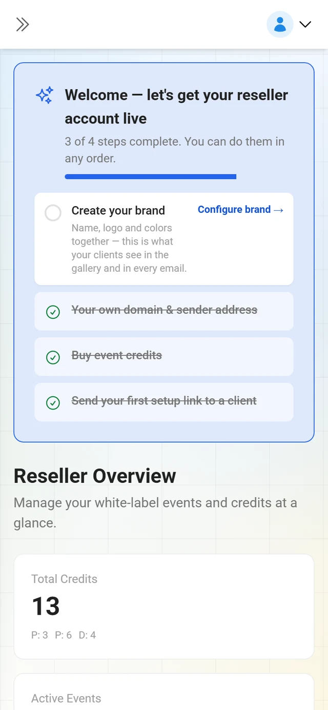 Overview page of the reseller portal