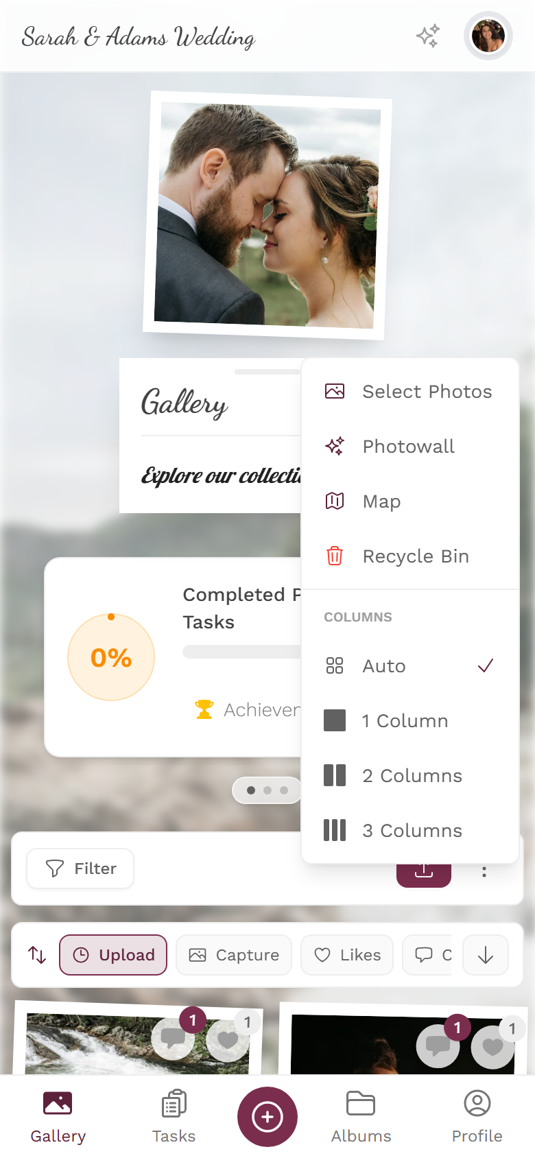 Open ⋮ more menu of the gallery on a phone, showing the Photowall entry