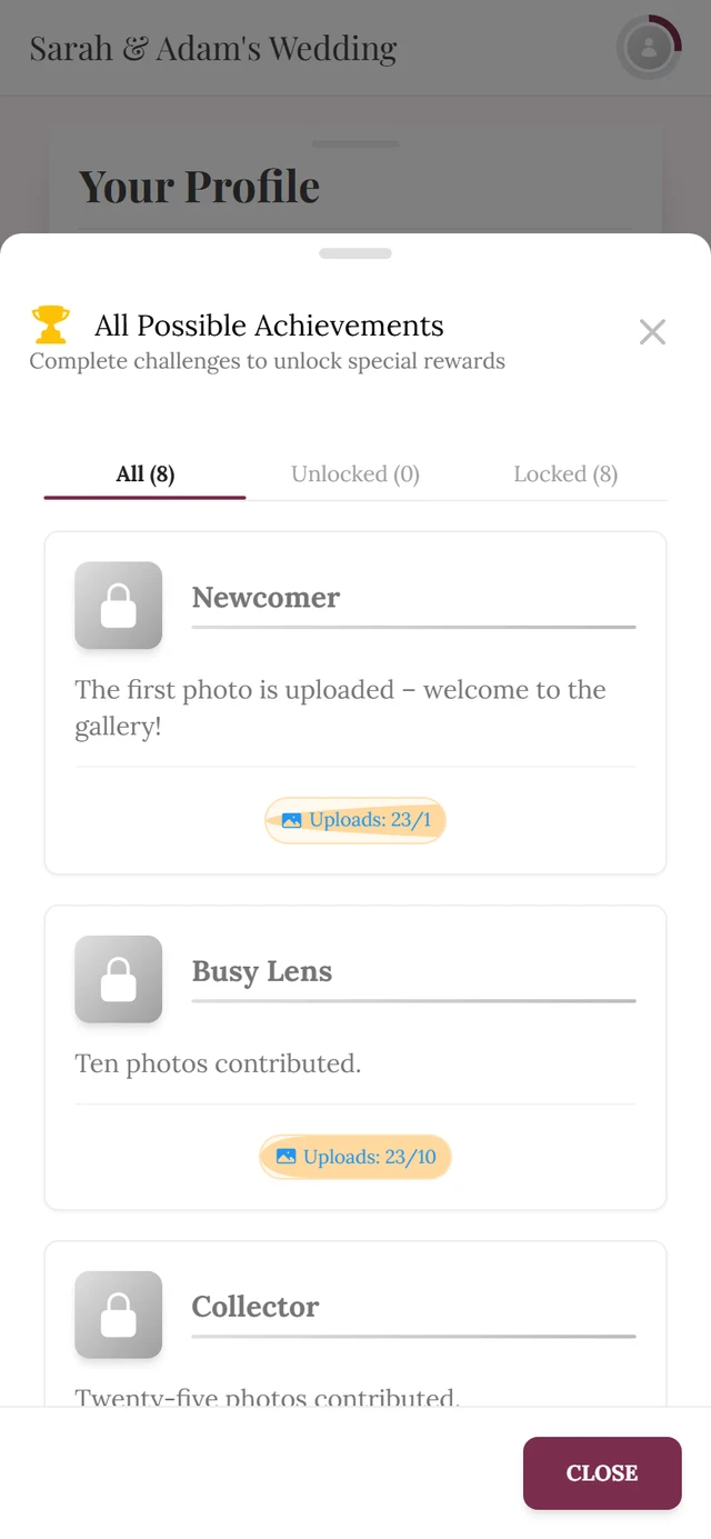 All Possible Achievements dialog with the All, Unlocked and Locked tabs