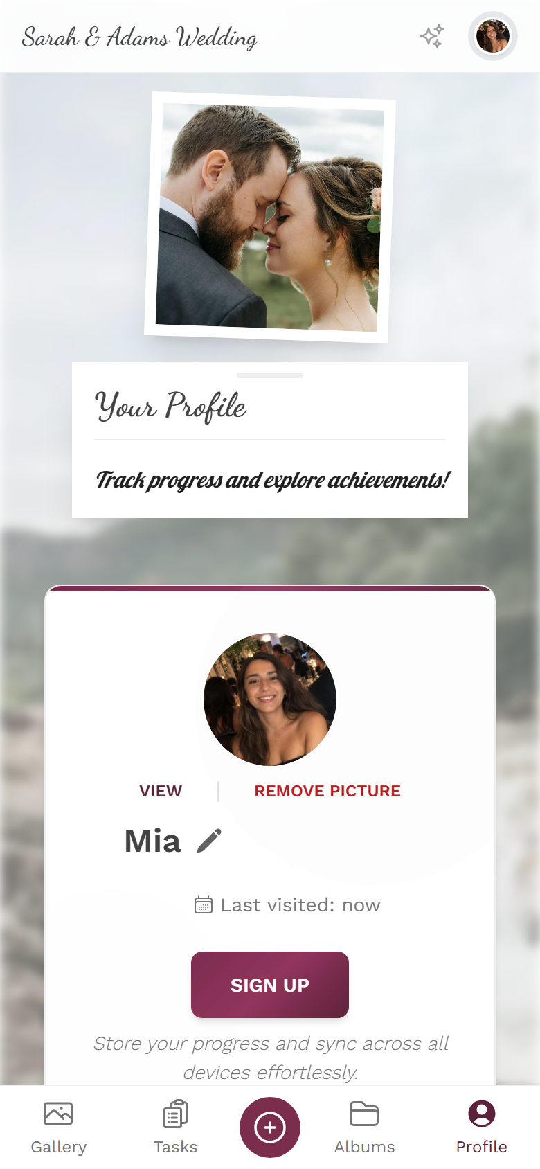 Profile page with name, stats and achievements