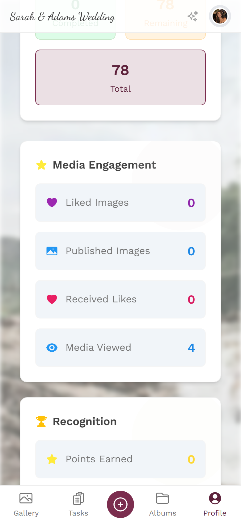 Stat cards for engagement and recognition