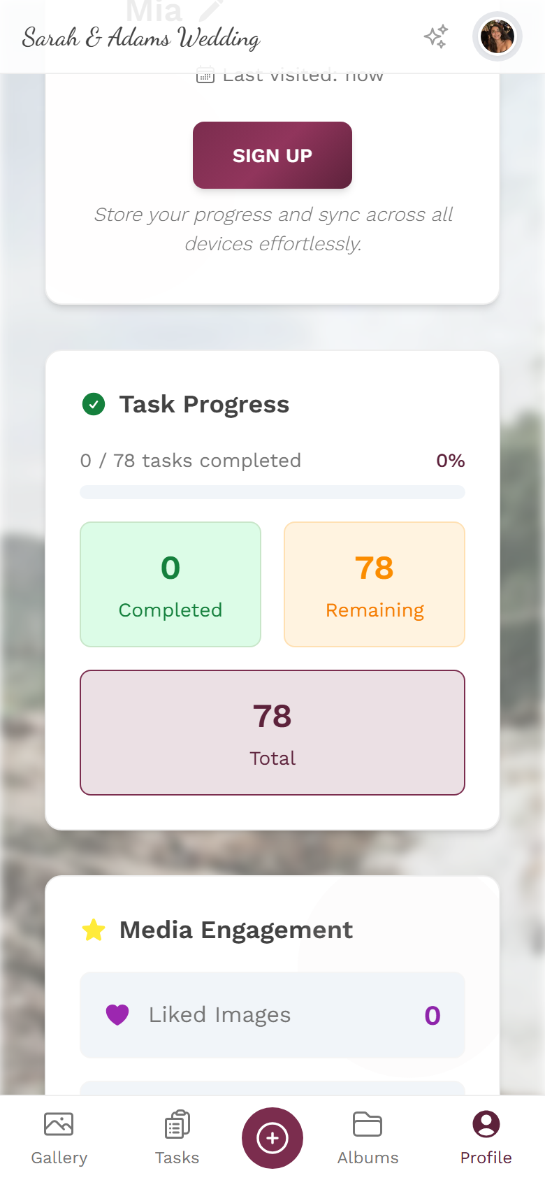 Task progress with a progress bar and four tiles